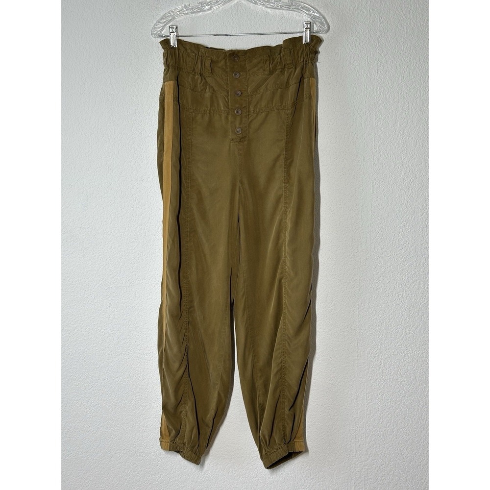 Free People Brown Paper Bag High Waist Tencel Jogger Side Stripe Women Size S - Picture 2 of 11